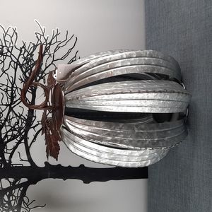 Pumpkin Galvanized Metal Lantern Pillar Candle Holder Indoor Outdoor Fall NWT